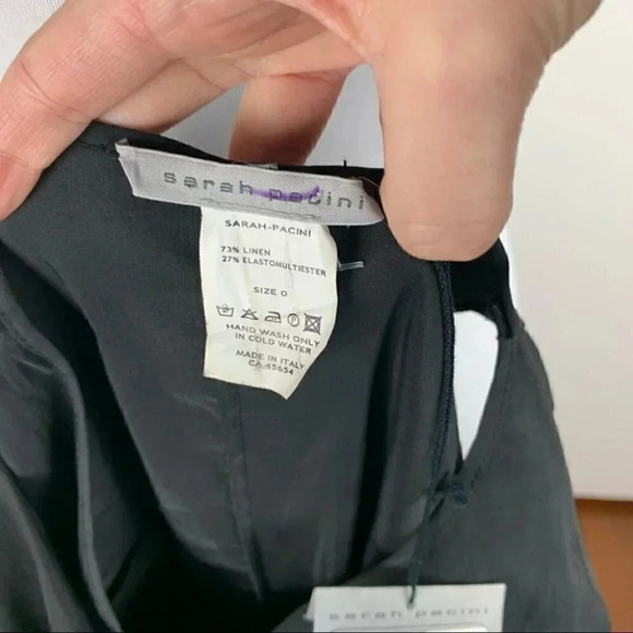 New Sarah Pacini dress 00 black 73% linen asymmetric wrap Minimalist avant-garde - Picture 11 of 13